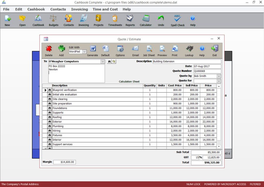 Quotes and Estimates screen